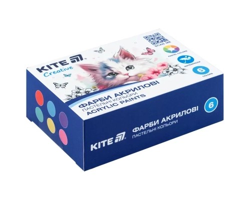Акрилові фарби Kite Creative 6 пастельних кольорів, 20 мл (K-272)