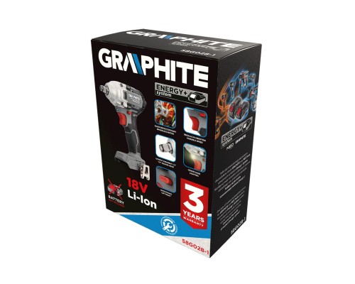 Гайковерт Graphite Energy+ 18V, безщітковий, 2600об/хв, 330Нм, 1/2