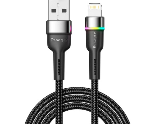 Дата кабель USB 2.0 AM to Lightning 2.0m 2.4A LED black Essager (EXCL-XCDA01)