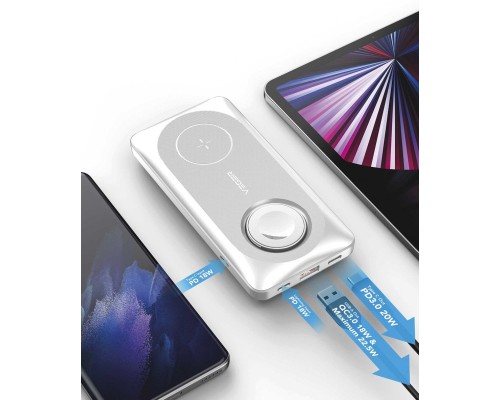 Батарея універсальна YENKEE 10000mAh, PD, 22,5W, 3in1, Qi Wireless, white (YPB 510 / 37000006)