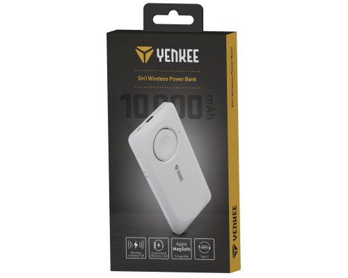 Батарея універсальна YENKEE 10000mAh, PD, 22,5W, 3in1, Qi Wireless, white (YPB 510 / 37000006)