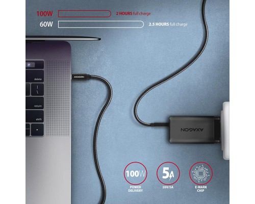 Дата кабель USB-C to USB-C 2.0m USB 3.2 Gen 2 PD 100W 5A 4K black AXAGON (BUCM32-CM20AB)