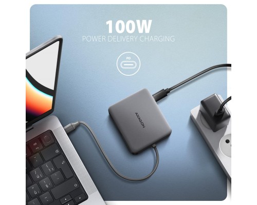 Концентратор AXAGON USB-C to 2xUSB-A + HDMI + RJ45 + PD 100W 0.2m grey (HMC-5HL)