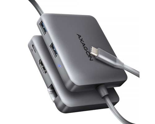 Концентратор AXAGON USB-C to 2xUSB-A + HDMI + RJ45 + PD 100W 0.2m grey (HMC-5HL)