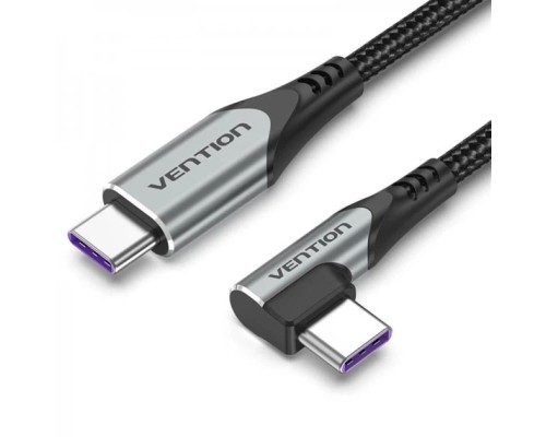 Дата кабель USB 2.0 C Male Right Angle to C Male 5A Cable 1M Gray Aluminum Alloy Type VENTION (TAKHF)