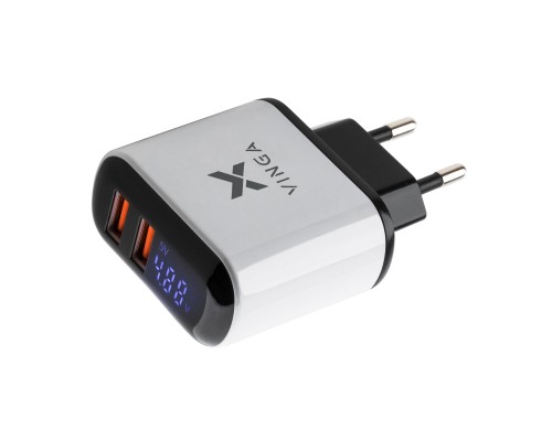 Зарядний пристрій Vinga 2 Port QC3.0 Display Wall Charger (VWCQAADW)