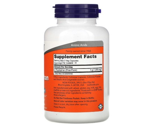 Амінокислота Now Foods L-Триптофан, 500 мг, 60 вегетаріанських капсул (NF0166) 
