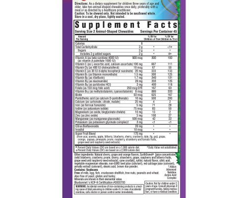 Мультивітамін Bluebonnet Nutrition Мультивітаміни для Дітей, Смак Фруктів, Rainforest Animalz, (BLB0190)