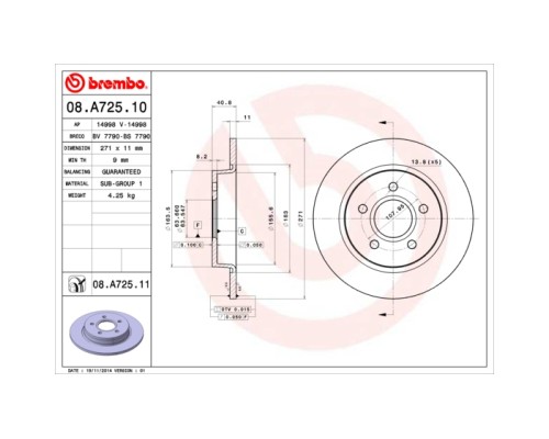 Гальмівний диск Brembo 08.A725.10