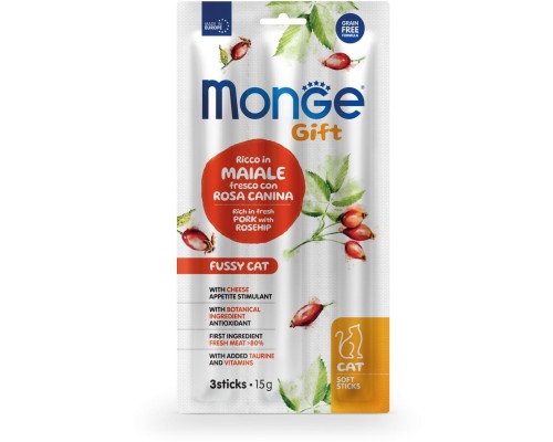 Ласощі для котів Monge Gift Fussy Cat свинина з шипшиною і сиром 15 г (8009470085250)