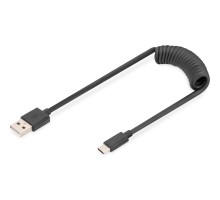 Дата кабель USB 2.0 AM to Type-C 1.0m (0.32m) spiral black Digitus (AK-300430-006-S)