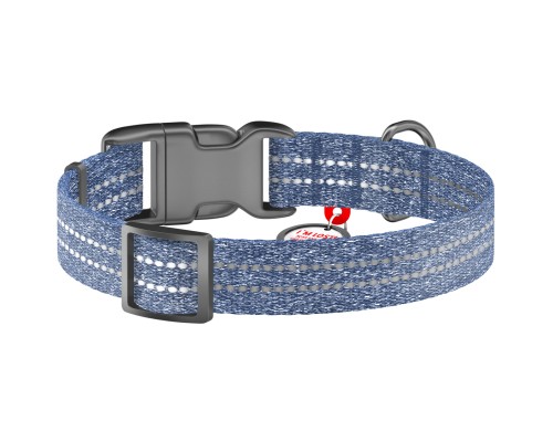 Нашийник для тварин WAUDOG Re-cotton з QR паспортом світловідбивний Ш 25 мм Д 37-58 см синій (029412)