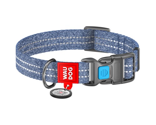 Нашийник для тварин WAUDOG Re-cotton з QR паспортом світловідбивний Ш 25 мм Д 37-58 см синій (029412)