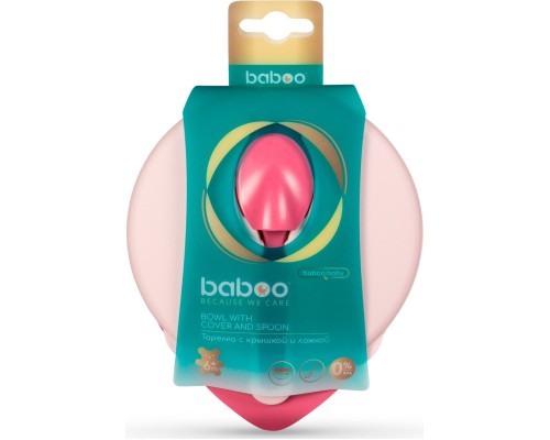 Тарілка дитяча Baboo з кришкою та ложечкою, від 6 місяців (рожева) (9-027)
