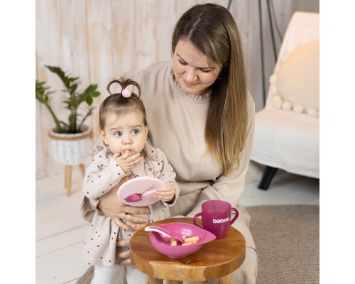Тарілка дитяча Baboo з кришкою та ложечкою, від 6 місяців (рожева) (9-027)