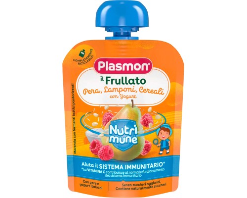Дитяче пюре Plasmon Груша, малина, злаки, йогурт 85 г (1136142)