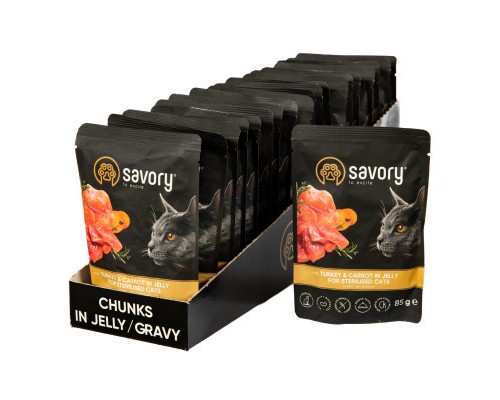 Вологий корм для кішок Savory для стерилізованих індичка з морквою в желе 85 гх22 шт (2700000029343)
