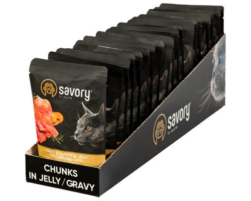 Вологий корм для кішок Savory для стерилізованих індичка з морквою в желе 85 гх22 шт (2700000029343)