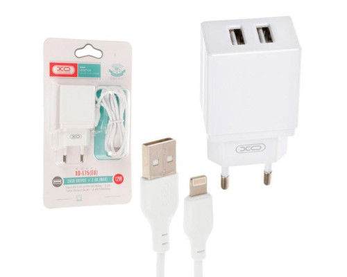 Зарядний пристрій XO L75 2USB/2.4A + Lightning White (XO-L75-L)