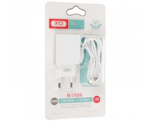 Зарядний пристрій XO L75 2USB/2.4A + Lightning White (XO-L75-L)