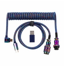 Дата кабель USB-C + USB A to USB-C 1.08m Premium Coiled Aviator blue Keychron (CAB8_KEYCHRON)