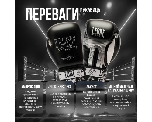 Боксерські рукавички Leone GN208 Iconic Black 14 унцій (GN208_Black_14oz)