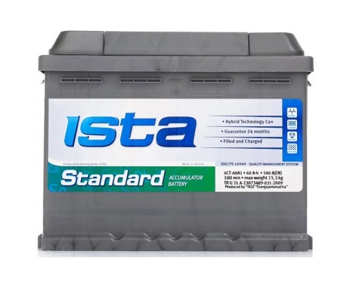 Акумулятор автомобільний Ista Standard 60Ah (+/-) (540EN)