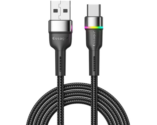 Дата кабель USB 2.0 AM to USB-C 0.5m 3A LED black Essager (EXCT-XCDB01)