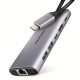 Концентратор AXAGON USB-C to 2xUSB-A + 1xUSB-C + HDMI + RJ45 + PD100W 0.15m gray (HMC-6G2L)