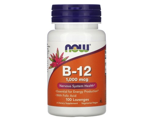 Вітамін Now Foods Вітамін B-12, Vitamin B-12, 1000 мкг, 100 льодяників (NOW-00466)
