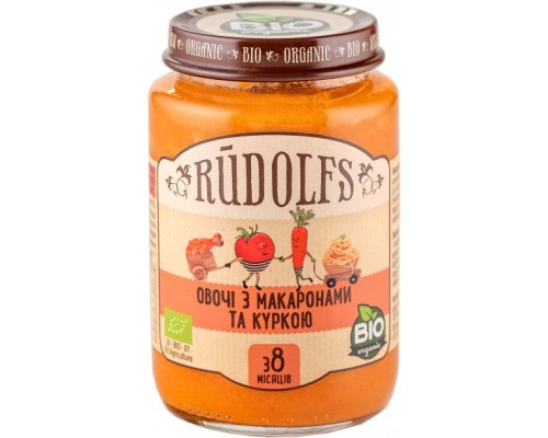 Дитяче пюре Rudolfs Овочі з макаронами та куркою з 8 місяців 190 г (4751017940556)