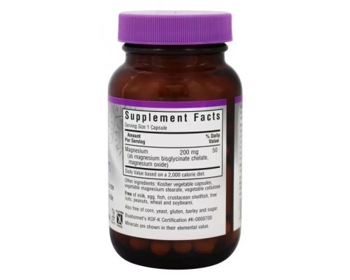 Мінерали Bluebonnet Nutrition Хелатний Магній, Albion, 60 гелевих капсул (BLB0682)