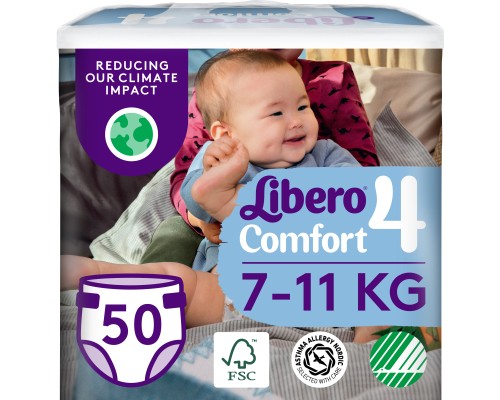 Підгузки Libero Comfort Розмір 4 (7-11 кг) 50 шт (7322541756844)