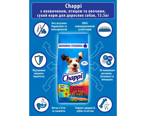 Сухий корм для собак Chappi з яловичиною, птицею та овочами 13.5 кг (5998749128350)