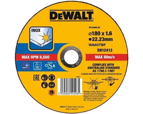 Круг відрізний DeWALT EXTREME, нержавіюча сталь/листовий метал, 180х1.6х22.23 мм (DT43908)