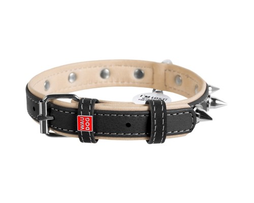 Нашийник для тварин WAUDOG Soft з QR паспортом з шипами Ш 20 мм Д 30-39 см чорний (7192)