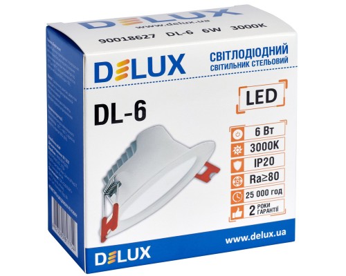 Світильник Delux DL-6 3000К 6Вт 480лм 230В D100мм (90018627)