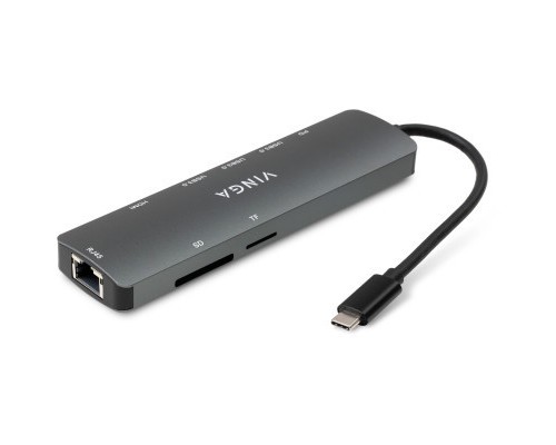Концентратор Vinga USB-C 3.1 to HDMI+RJ45_1Gbps+3xUSB3.0+SD/TF+PD100W (VHYC8)