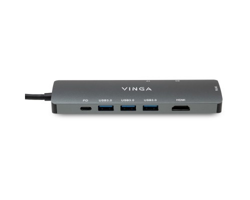 Концентратор Vinga USB-C 3.1 to HDMI+RJ45_1Gbps+3xUSB3.0+SD/TF+PD100W (VHYC8)