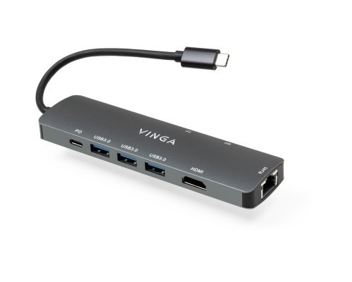 Концентратор Vinga USB-C 3.1 to HDMI+RJ45_1Gbps+3xUSB3.0+SD/TF+PD100W (VHYC8)