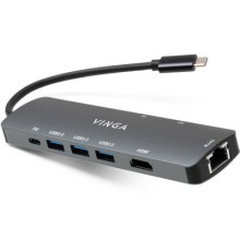 Концентратор Vinga USB-C 3.1 to HDMI+RJ45_1Gbps+3xUSB3.0+SD/TF+PD100W (VHYC8)