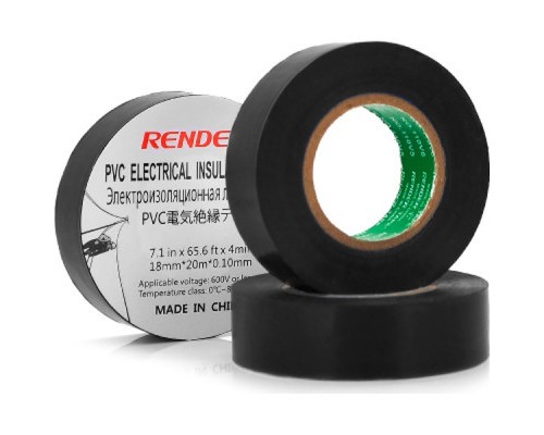 Ізоляційна стрічка Render 0.10мм*18мм*20м Black, temp-10+80°С, 2000V, 10 шт. (0,10мм*18мм*20м-Bk)