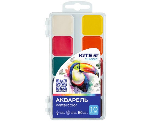 Акварельні фарби Kite Classic, 10 кольорів (K-060)