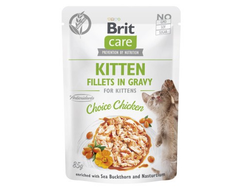 Вологий корм для кішок Brit Care Cat Fillets in Gravy Choice Chicken філе в соусі з куркою 85 г (8595602565320)