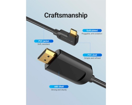 Кабель мультимедійний USB-C 3.1 to HDMI 1.5m 90° 4K 60 Гц PVC Black Vention (CGVBG)