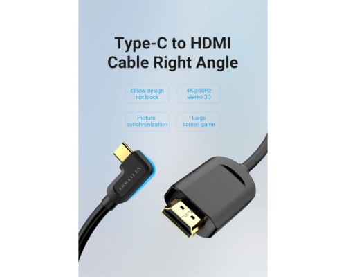 Кабель мультимедійний USB-C 3.1 to HDMI 1.5m 90° 4K 60 Гц PVC Black Vention (CGVBG)