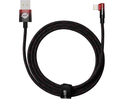 Дата кабель USB 2.0 AM to Lightning 2.0m 2.4A 90° corner black/red Baseus (CAVP000120)