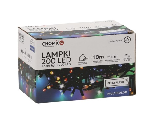 Гірлянда Chomik 200 LED 10 м, мультиколор, ефект блиску, IP44, від мережі (5900779879492)