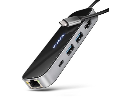 Концентратор AXAGON USB-C to 2xUSB-A + 1xUSB-C + HDMI + RJ45 + PD100W 0.2m grey (HMC-6GLN)