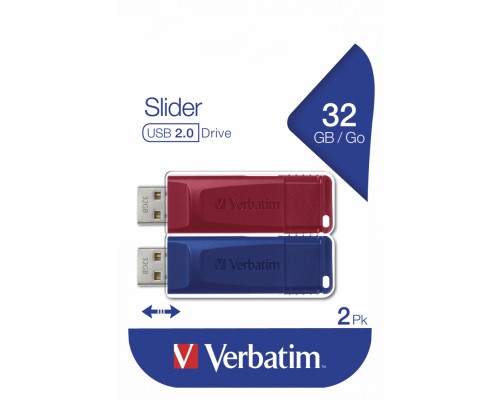 USB флеш накопичувач Verbatim 2x32GB Store'n'Go Slider Red/Blue USB 2.0 (49327) 